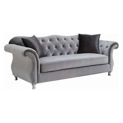 Coaster - Frostine Button Tufted Sofa in Silver