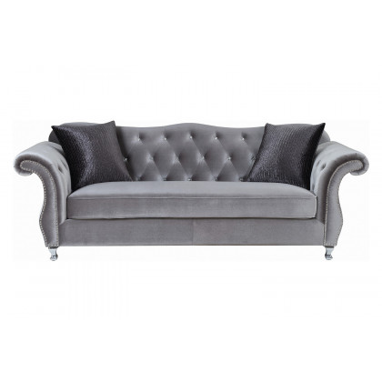 Coaster - Frostine Button Tufted Sofa in Silver