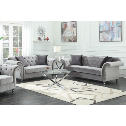 Coaster - Frostine Button Tufted Sofa in Silver