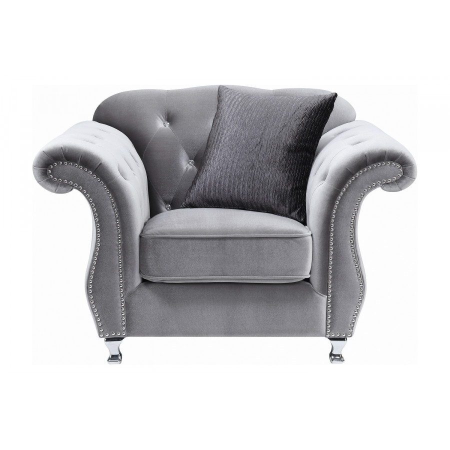 Coaster - Frostine Button Tufted Chair in Silver