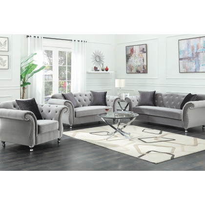 Coaster - Frostine Button Tufted Chair in Silver
