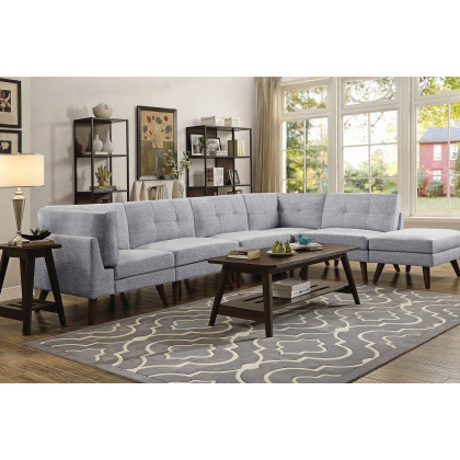 Coaster - 6-Piece Upholstered Modular Tufted Sectional in Gray/Walnut