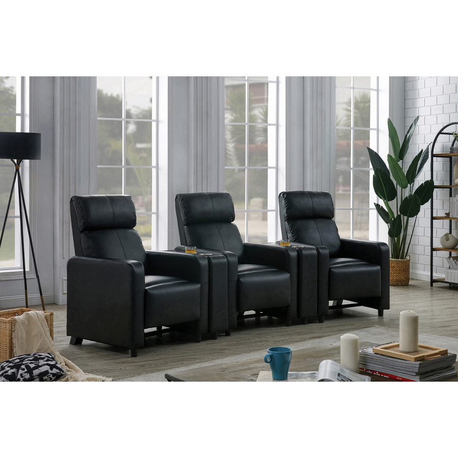 Coaster - Toohey Upholstered Tufted Recliner Living Room Set in 3 Recliners And 2 Consoles, Black