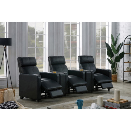 Coaster - Toohey Upholstered Tufted Recliner Living Room Set in 3 Recliners And 2 Consoles, Black