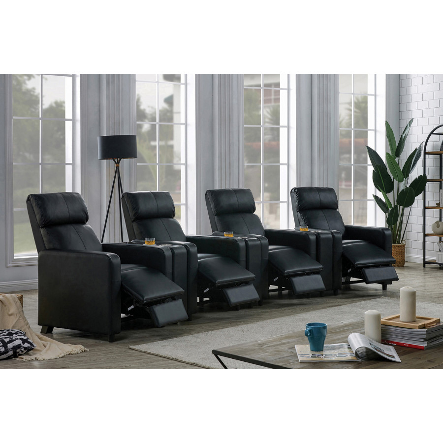Coaster - Toohey Upholstered Tufted Recliner Living Room Set in 4 Recliners And 3 Consoles, Black