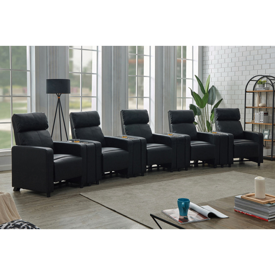 Coaster - Toohey Upholstered Tufted Recliner Living Room Set in 5 Recliners And 4 Consoles, Black