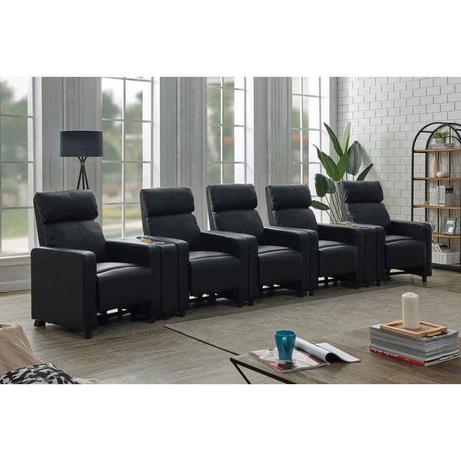 Coaster - Toohey Upholstered Tufted Recliner Living Room Set in 5 Recliners And 2 Consoles, Black