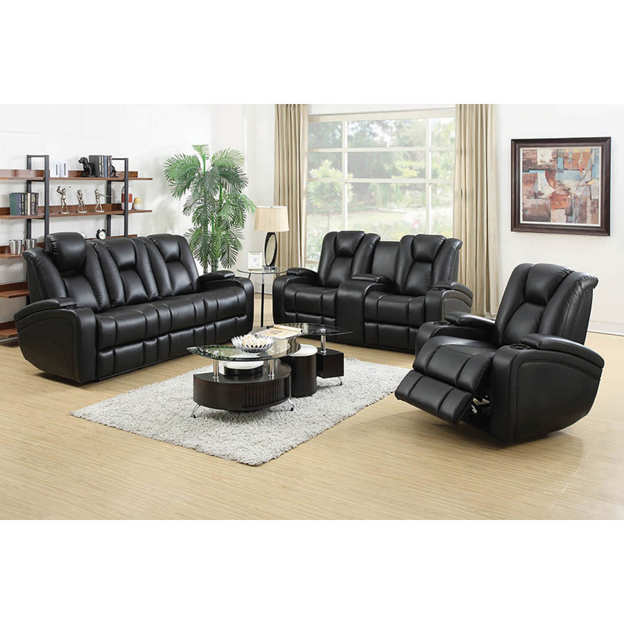 Coaster Delange Upholstered Tufted Living Room Set with Power Recliner - Black
