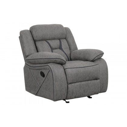 Coaster Higgins Upholstered Tufted Living Room Set with Glider Recliner - Gray