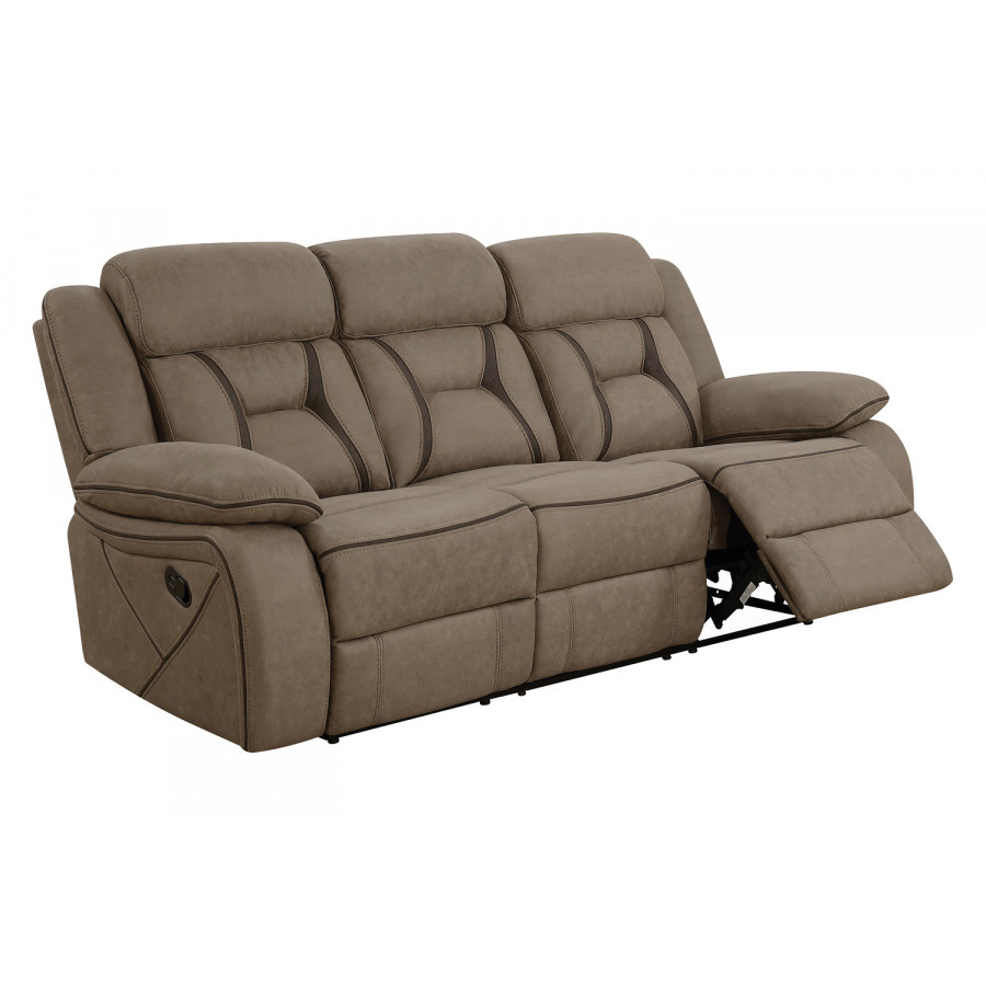 Coaster Higgins Pillow Top Arm Upholstered Motion Sofa - Tan