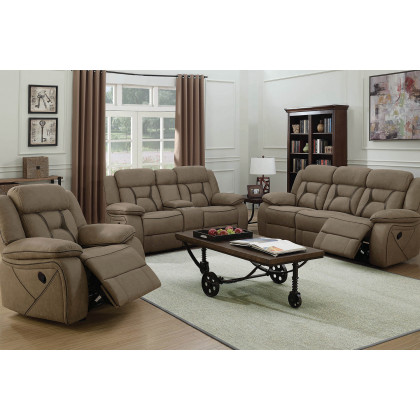 Coaster Higgins Pillow Top Arm Upholstered Motion Sofa - Tan