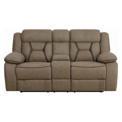 Coaster Higgins Pillow Top Arm Motion Loveseat with Console - Tan