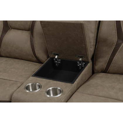 Coaster Higgins Pillow Top Arm Motion Loveseat with Console - Tan