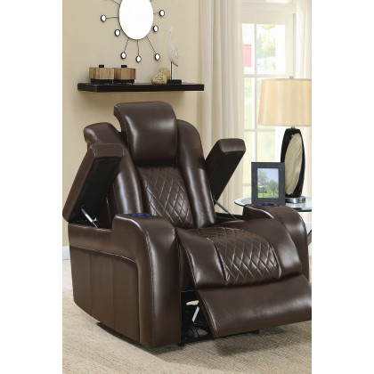 Coaster - Delangelo Power Recliner With Cup Holders in Brown/Black