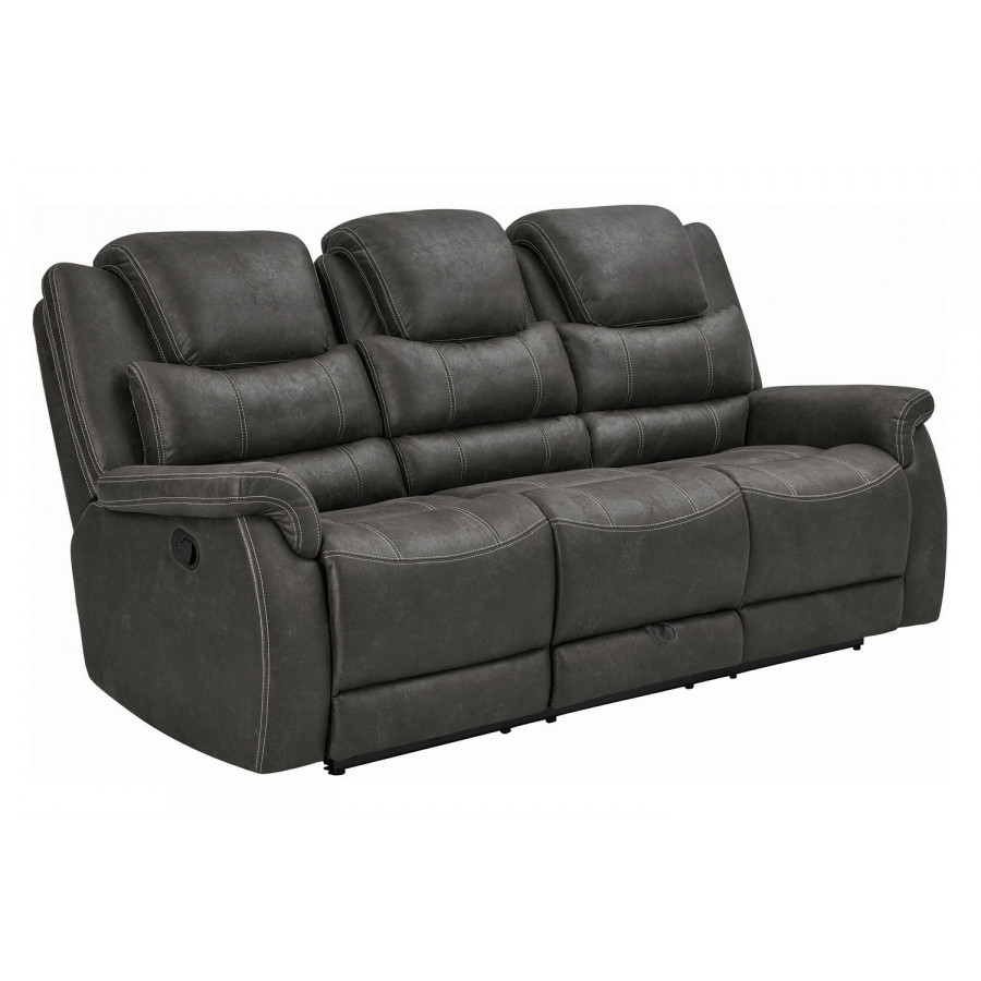 Coaster - Wyatt Upholstered Motion Sofa With Drop-Down Table in Gray