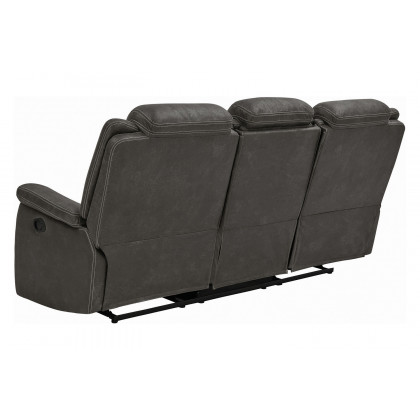 Coaster - Wyatt Upholstered Motion Sofa With Drop-Down Table in Gray