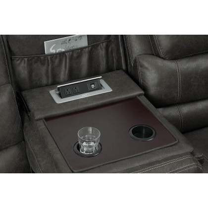 Coaster - Wyatt Upholstered Motion Sofa With Drop-Down Table in Gray
