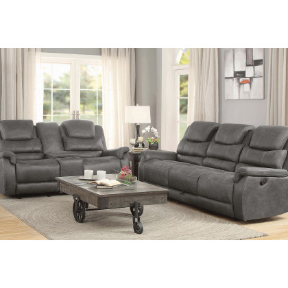 Coaster - Wyatt Upholstered Motion Sofa With Drop-Down Table in Gray