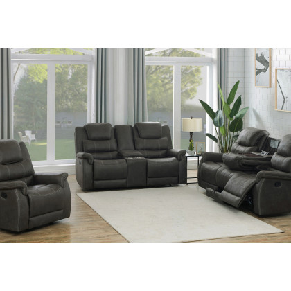 Coaster - Wyatt Upholstered Motion Sofa With Drop-Down Table in Gray