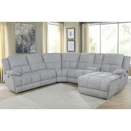 Coaster Belize 6-Piece Pillow Top Arm Power Sectional - Gray