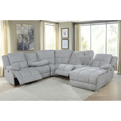 Coaster Belize 6-Piece Pillow Top Arm Power Sectional - Gray