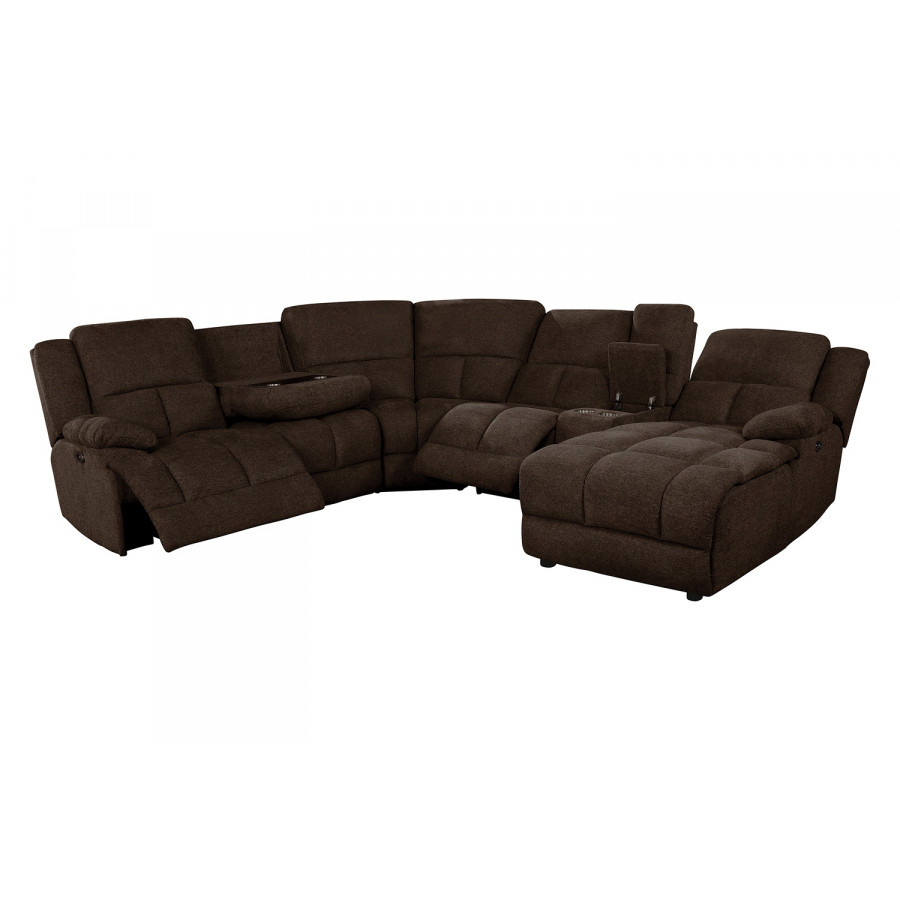 Coaster Belize 6-Piece Pillow Top Arm Power Sectional - Brown