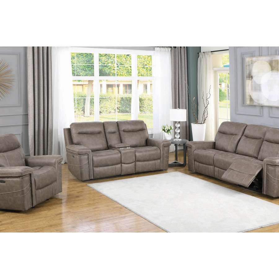Coaster Wixom Upholstered Tufted Living Room Set with Power Recliner - Taupe
