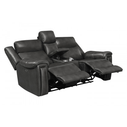 Coaster - Shallowford Upholstered Power Loveseat With Console in Hand Rubbed Charcoal