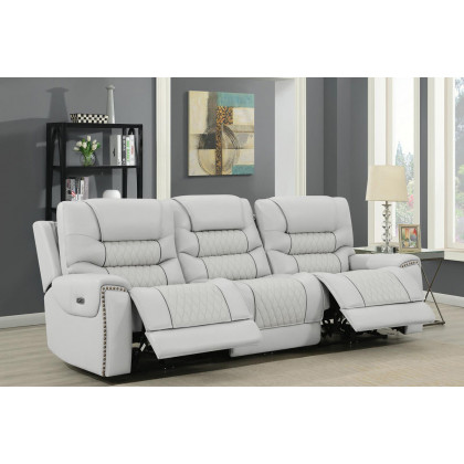Coaster Garnet Upholstered Power Reclining Seat And Power Headrest Sofa - Light Gray