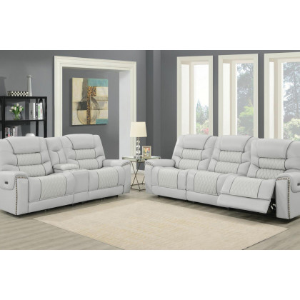 Coaster Garnet Upholstered Power Reclining Seat And Power Headrest Sofa - Light Gray