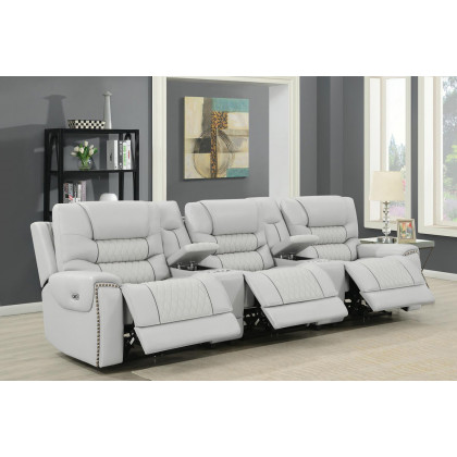 Coaster Garnet Upholstered Power Reclining Seat And Power Headrest Home Theater - Light Gray
