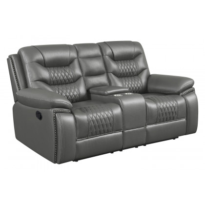 Coaster Flamenco Tufted Upholstered Motion Loveseat with Console - Charcoal