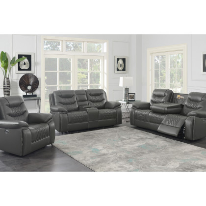 Coaster Flamenco Tufted Upholstered Motion Loveseat with Console - Charcoal