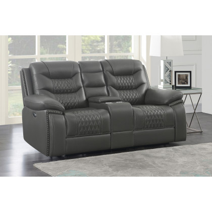 Coaster Flamenco Tufted Upholstered Power Loveseat with Console - Charcoal