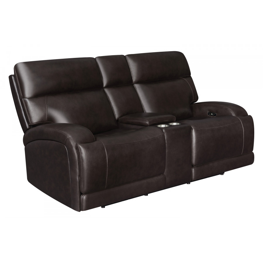 Coaster Longport Upholstered Power Loveseat with Console - Dark Brown