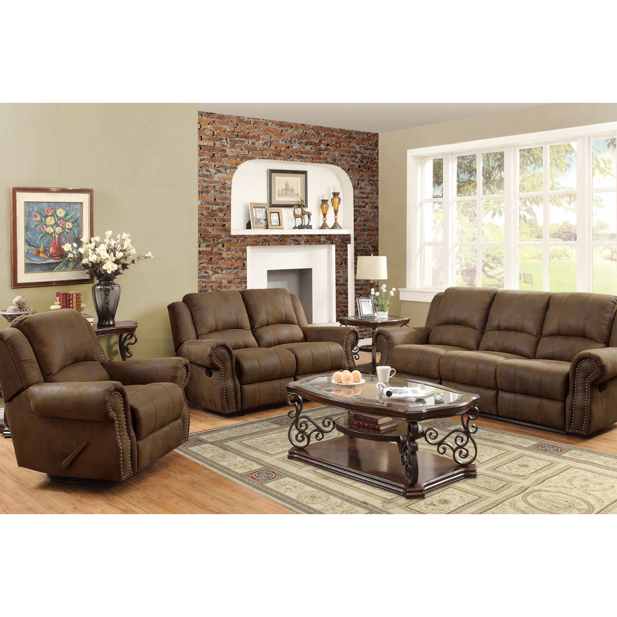 Coaster Sir Rawlinson Upholstered Living Room Set with Swivel Rocker Recliner - Buckskin Brown
