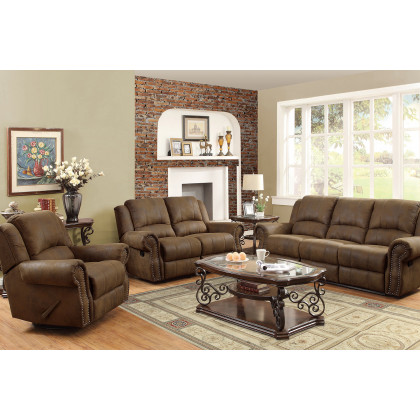 Coaster Sir Rawlinson Rolled Arm Glider Loveseat with Nailhead Trim - Buckskin Brown