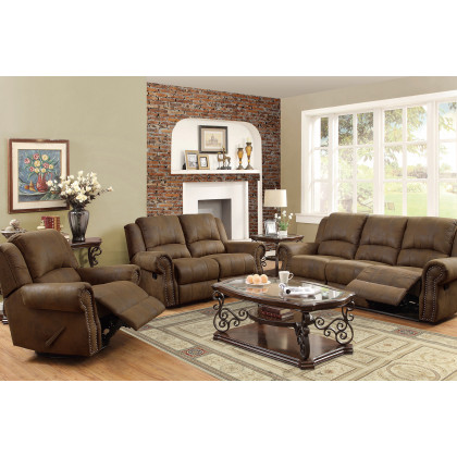 Coaster Sir Rawlinson Rolled Arm Glider Loveseat with Nailhead Trim - Buckskin Brown