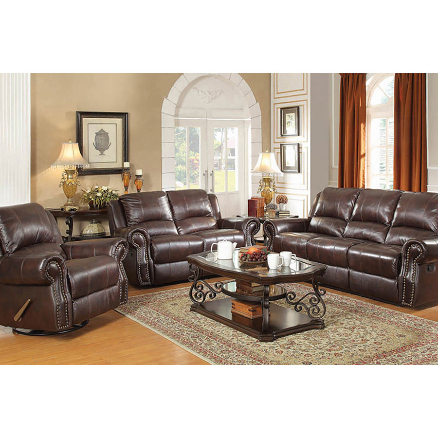 Coaster Sir Rawlinson Upholstered Living Room Set with Swivel Rocker Recliner - Dark Brown