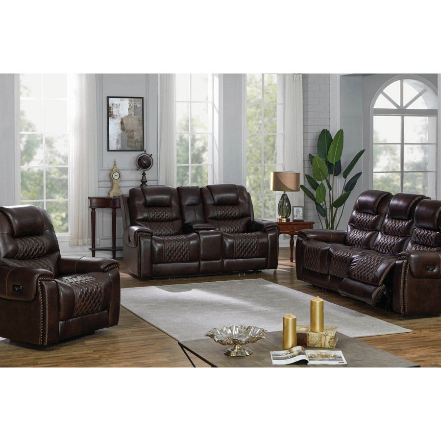 Coaster North Upholstered Tufted Living Room Set with Power Recliner - Dark Brown