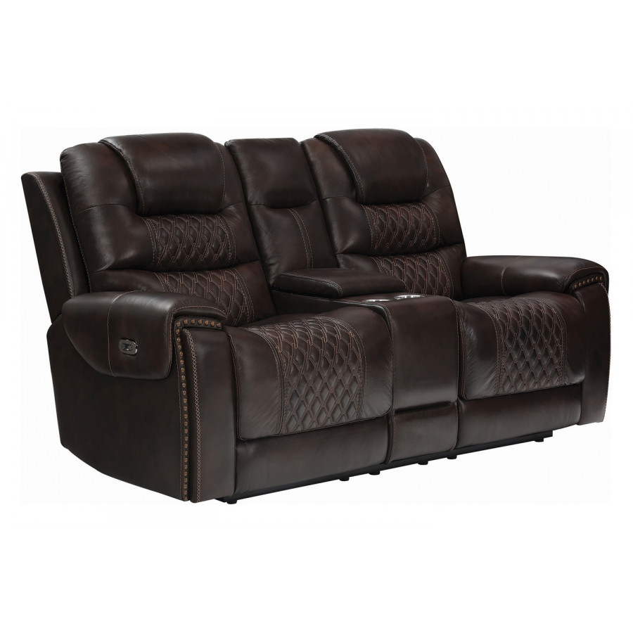 Coaster - North Cushion Back Power Loveseat With Console in Dark Brown