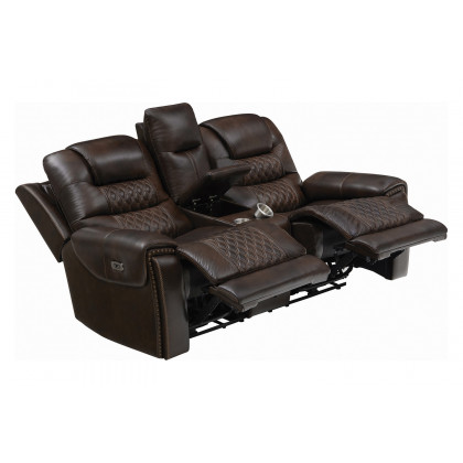 Coaster - North Cushion Back Power Loveseat With Console in Dark Brown