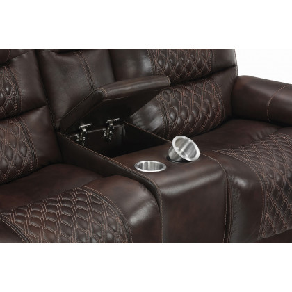 Coaster - North Cushion Back Power Loveseat With Console in Dark Brown