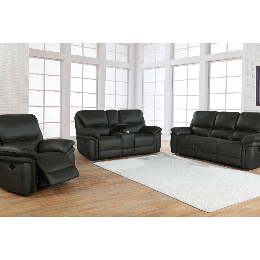 Coaster Breton Upholstered Tufted Living Room Set with Recliner - Dark Charcoal
