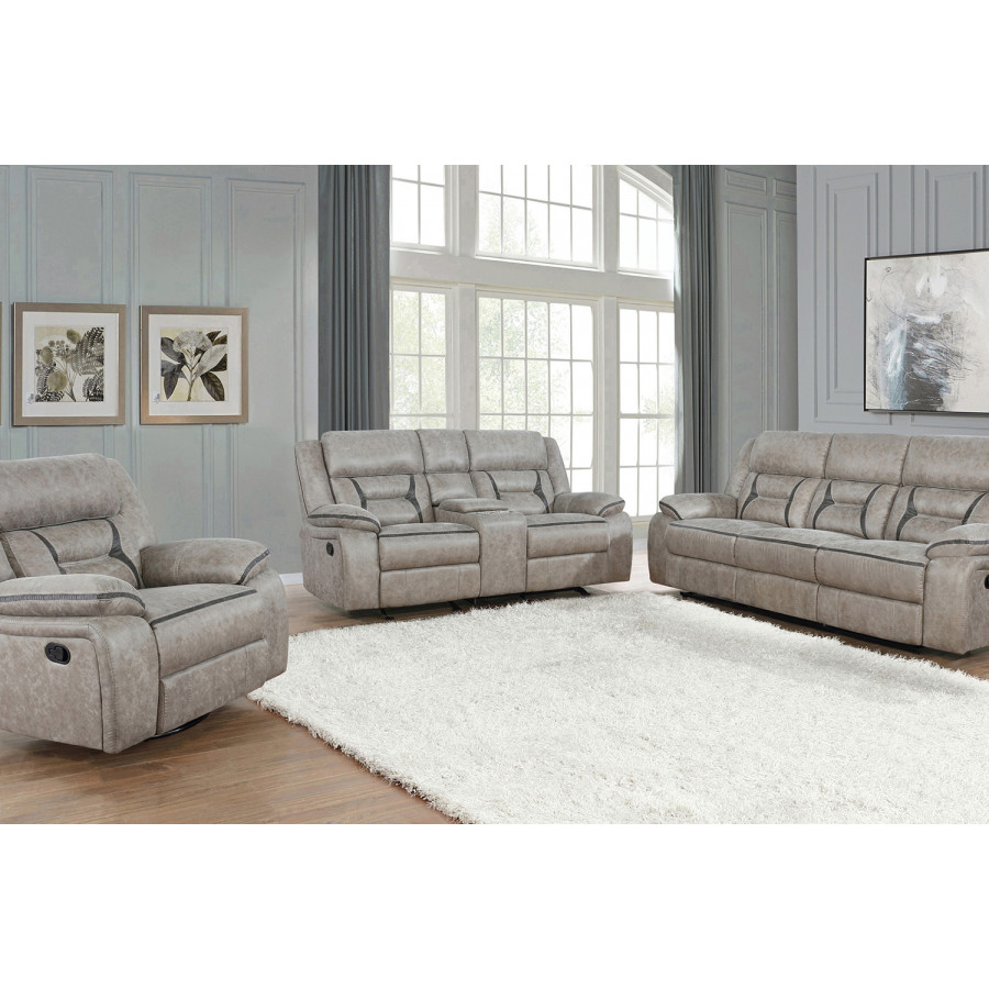 Coaster Greer Upholstered Tufted Living Room Set with Glider Recliner - Taupe