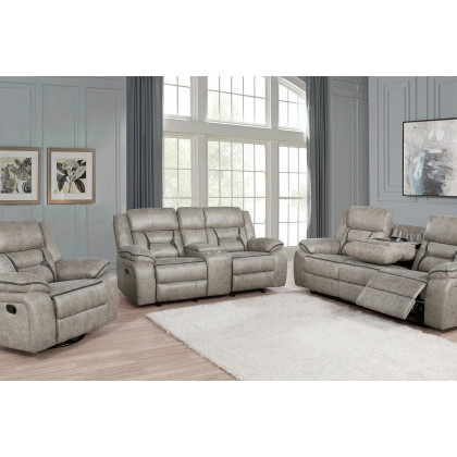 Coaster Greer Upholstered Tufted Living Room Set with Glider Recliner - Taupe