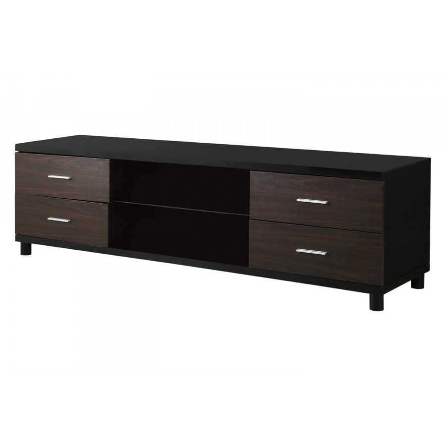 Coaster - 4-Drawer TV Console in Glossy Black/Walnut