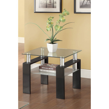 Coaster - Tempered Glass End Table With Shelf in Black