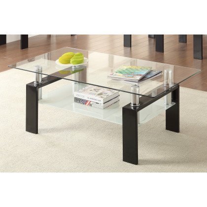 Coaster - Tempered Glass Coffee Table With Shelf in Black