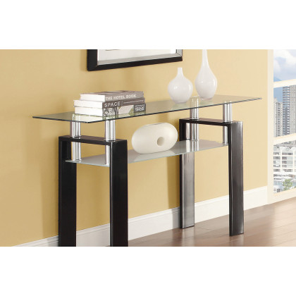 Coaster - Tempered Glass Sofa Table With Shelf in Black